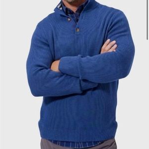 Men’s Mizzenmast + Main blue sweater with 3 buttons. Size large.
